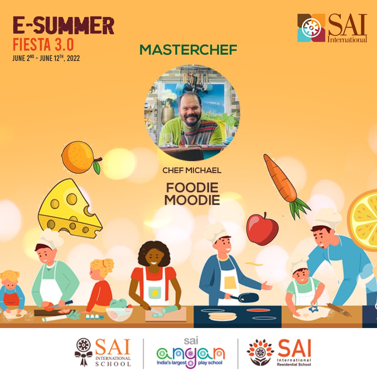 SAI_Edu_In's tweet photo. What's life without food, we have Chef Michael from Michael's Kitchen in the morning expert session Master Chef at the e-Summer Fiesta Season 3.0 from June 2, 2022 to June 12, 2022.
#LiveExpertZone #SummerCampExperts #SummerFest #eSummerFiesta #VirtualSummerCamp https://t.co/ZmGGfaEgs1