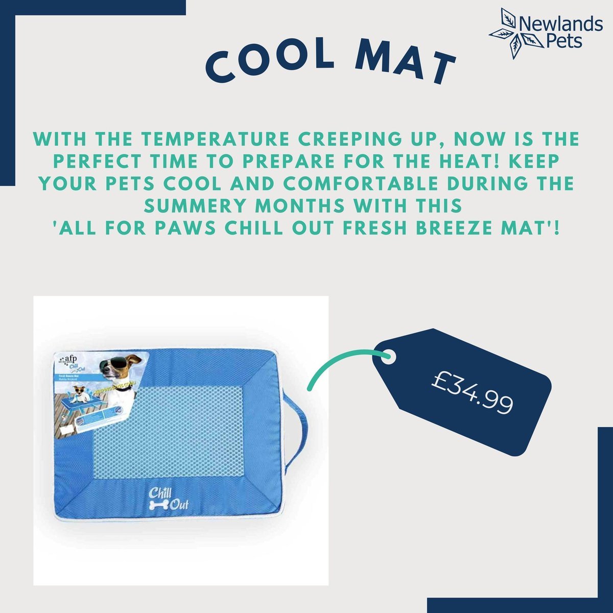 NewlandsPets's tweet photo. Are you prepared for the hotter weather? ☀️ 

Have a look in-store or online to see our great range to keep your pets comfortable this summer! 🐶 

#dogs #puppies #summer #spring #coolmat #dogcoolmat #newlandspets #newlands #pets https://t.co/Bw4YFPfRta