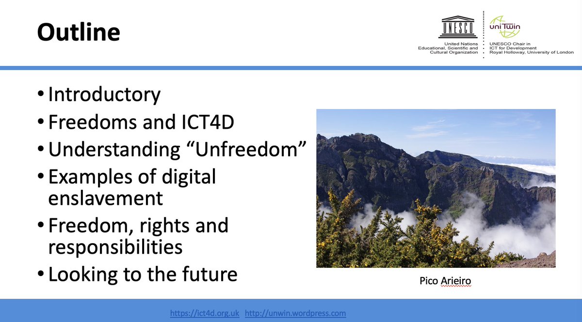 TimUnwin's tweet photo. Ready for tomorrow? This is the outline for my keynote at @ifip_94 conference tomorrow https://t.co/YML89J8CMv join us in conversation - start a journey to transform academic ICT4D enquiry into action that serves the interests of the world's most marginalised people @UNESCOICT4D https://t.co/lMvJbOGWia