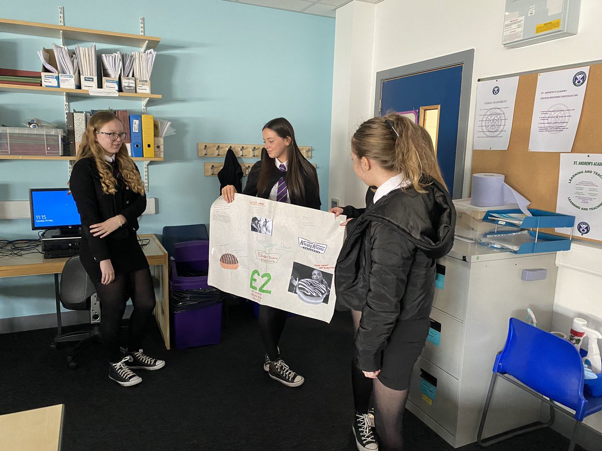 Fantastic presentations from S3 Business who worked together as a group to create a new donut for Krispy Kreme! 🍩 Congrats to our winners Beach Surprise 🏖 and the Sandler Special 🎭👏🏼 <a href="/StAndrewsIct/">St Andrew’s Academy ICT Department</a>
