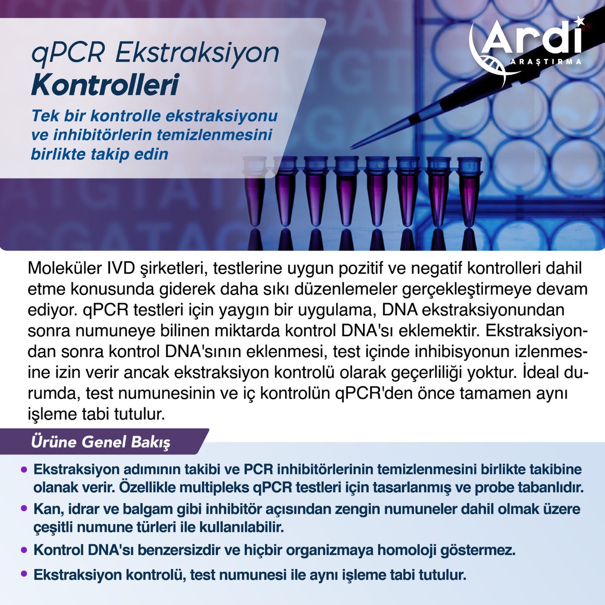 ARDiARASTIRMA's tweet image. 🔊 Bioline qPCR Ekstraksiyon Kontrolleri;

✨• Tek bir kontrolle ekstraksiyonu ve inhibitörlerin temizlenmesini birlikte takip edin. 🤩

✅ • Özellikle multipleks qPCR testleri için tasarlanmış ve probe tabanlıdır.

#Bioline #RealTimePCR #Meridian #DNA #qPCR #RTPCR #covid19