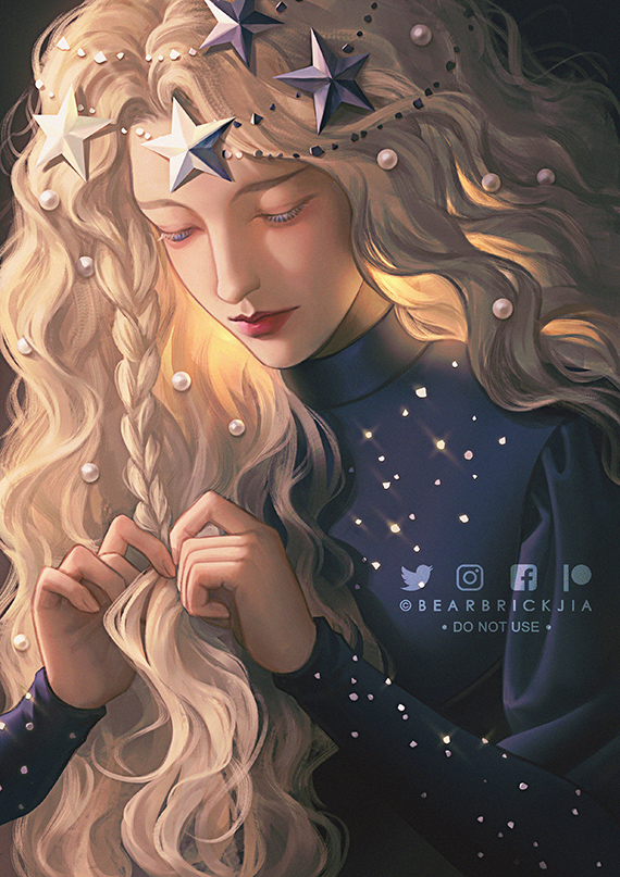 1girl long hair solo blonde hair star (symbol) braid closed eyes  illustration images