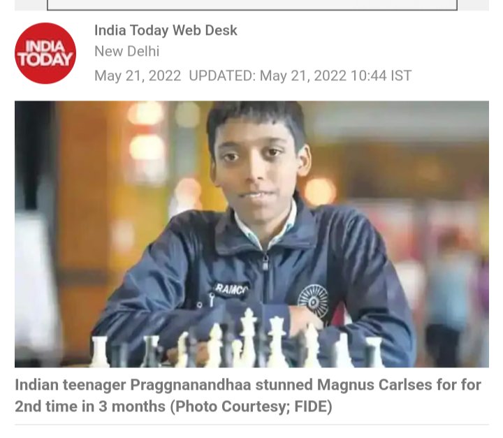 Praggnanandhaa stuns idol Carlsen