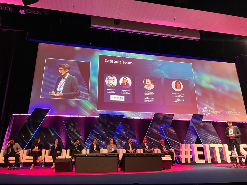 All set! Just a few minutes to start the EIT Health #Catapult finals at the #eithsummit. Looking forward to hearing our 9 biotech, medtech and digital health finalists competing for the first prize in their category and for the Alex Casta audience award🏆. #EITHCatapult