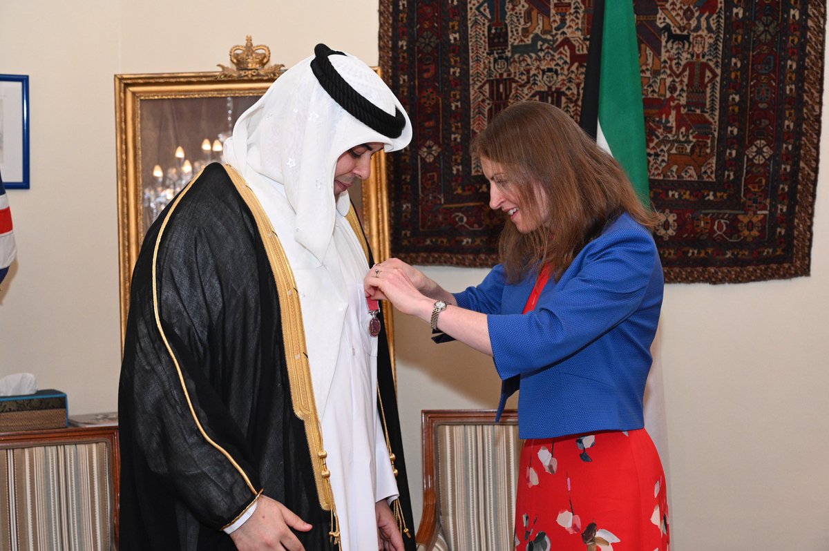 EssaDashti's tweet photo. Queen Elizabeth II honored me
With British Empire Medal (BEM) for my service to the UK/Kuwait relations, and I was awarded on behalf H.M the Queen by H.E Mrs. Belinda Lewis The British Ambassador to Kuwait on 23 May 2022 @ukinkuwait @FCDOArabic @RoyalFamily @Belinda_Lewis1 https://t.co/S4qSyUfCvm