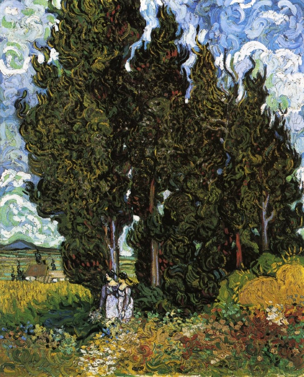 vangoghartist's tweet photo. Cypresses with Two Women, 1889 #postimpressionism #vangogh https://t.co/zTXAN8ZSDE https://t.co/gQRaVgkVFM