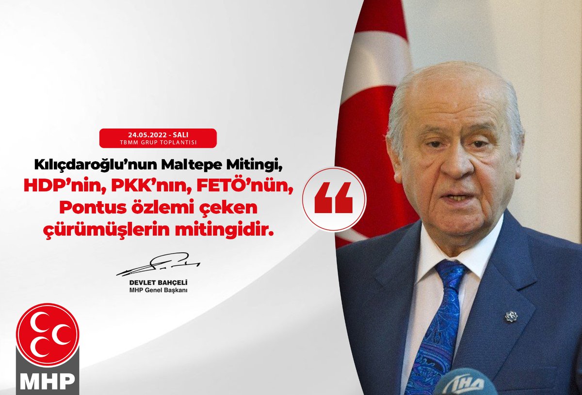 MHP_Bilgi's tweet photo. Kılıçdaroğlu’nun Maltepe Mitingi, HDP’nin, PKK’nın, FETÖ’nün, Pontus özlemi çeken çürümüşlerin mitingidir.

MHP Genel Başkanı
Devlet BAHÇELİ https://t.co/FTli7SQWWq