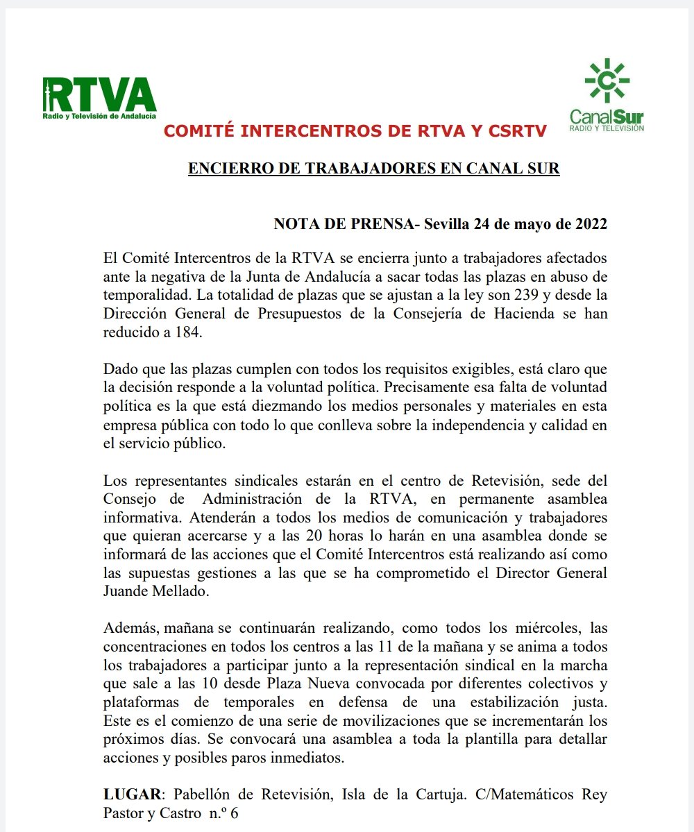 CAEPAT's tweet photo. ✅ Un paso más 
ENCIERRO del personal en abuso de temporalidad de @canalsur 
Un paso más en las propuestas...
@JuanMa_Moreno @ppandaluz estáis ahí? Hay alguien?
@SPA_RTVA 

#FijezaYa https://t.co/6HrEQyvbQP