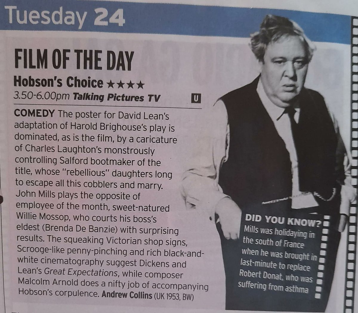 Chosen as FILM OF THE DAY in @RadioTimes @RadioTimesFilm by @AndrewCollins  #CharlesLaughton HOBSON'S CHOICE (1954) classic comedy at 3:50pm #TPTVsubtitles