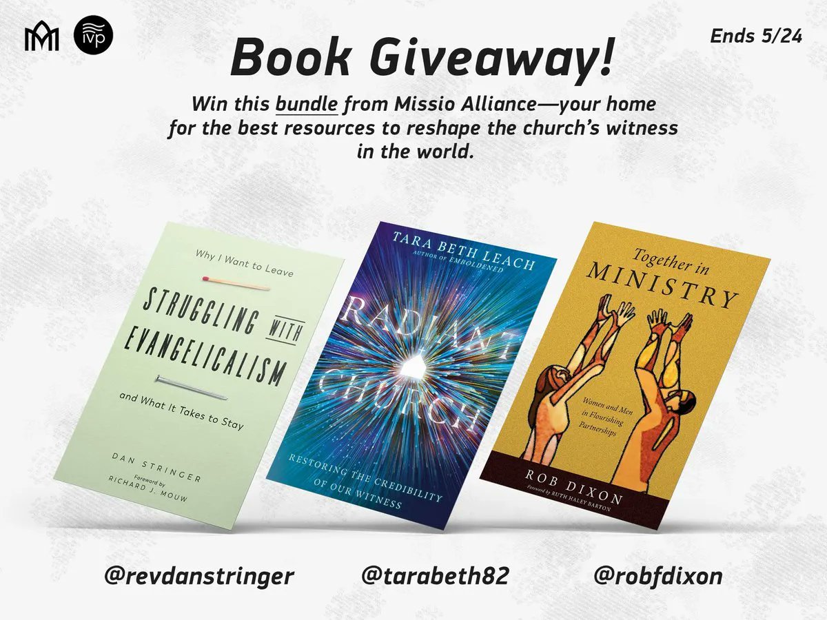 missioalliance's tweet photo. Last day for our Book (Bundle) Giveaway! RT for your chance to win all three of these books (published with the good folks at @ivpress)

1. Follow @missioalliance @RevDanStringer @TaraBeth82 @robfdixon
 
2. RT this post (add a comment to increase your chances 😉🤩) https://t.co/VFyZA70FR4