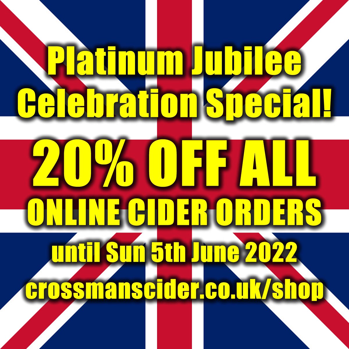 Platinum Jubilee Celebration Special!
20% OFF ALL ONLINE CIDER ORDERS
until Sun 5th June 2022.
🍏🍻🍎👸
crossmanscider.co.uk
#crossmanscider #cider #realcider #craftcider #partytime #platinum #platinumjubilee #jubilee #localcider #farmhousecider #mayfieldfarm #mayfieldred