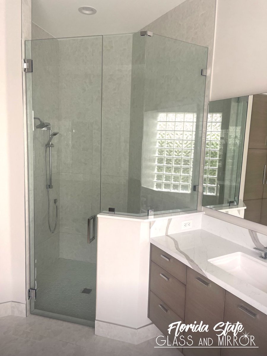 Our beautiful Frameless Shower Door will give your bathroom a classy look!. Call Us for a Free Estimate at 561-997-6990 #framelessshower #framelessshowerdoor #framelessglass #shower #showers #showerenclosure #glassdoors #glassandmirrorexperts #glassexperts #floridastateglass