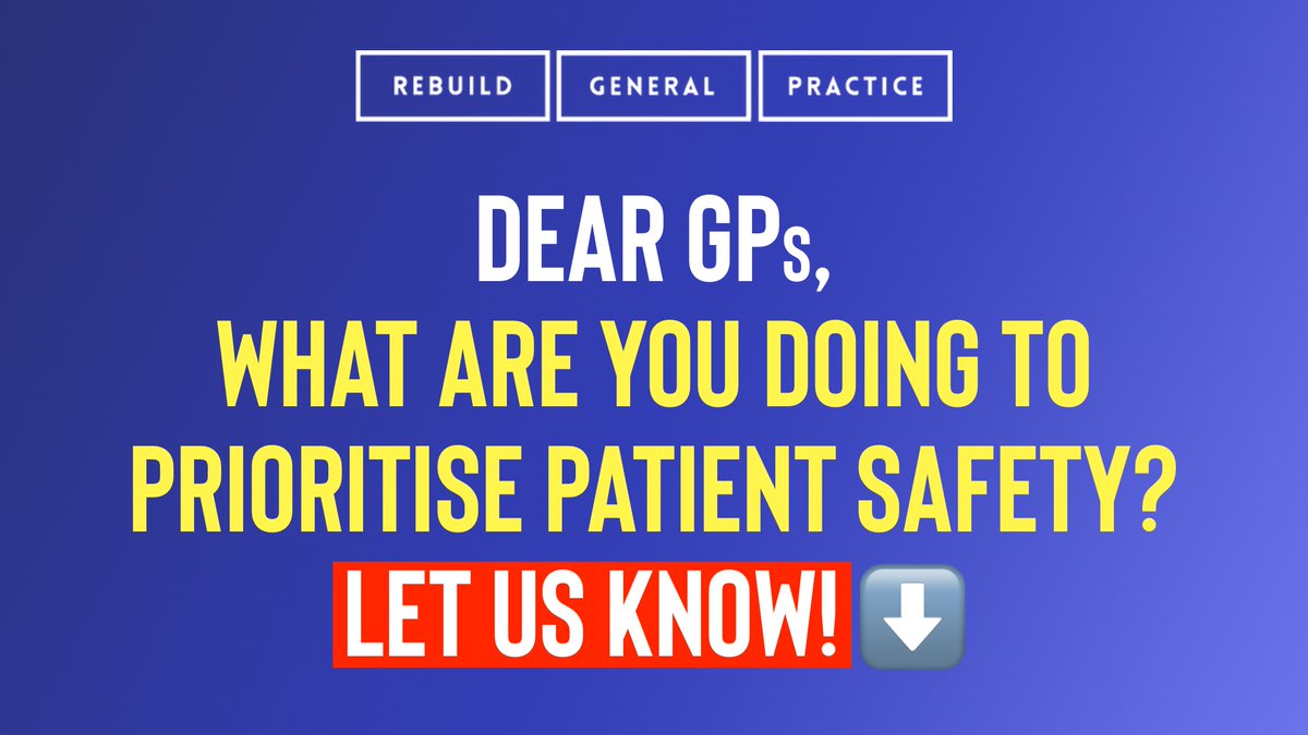 👋 Dear GPs: let us know the one thing you want your patients to know about what you're doing to prioritise them and their safety. ⬇️⬇️⬇️
#RebuildGP
