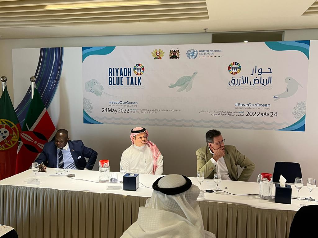 UN_SaudiArabia's tweet photo. Second panel discussion of #RiyadhBlueTalk has started on “Increasing scientific knowledge and developing research capacity and transfer of marine technology” moderated by Amb. Peter Ogego
& featuring speakers Dr. #KhaledEsfahani Dr. #SamPurkis Prof. #CarlosDuarte https://t.co/rL58VcFr4C