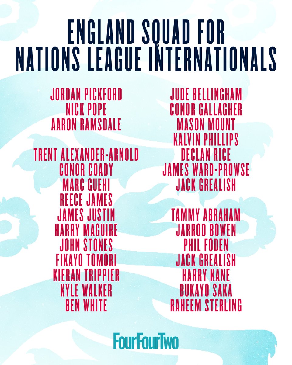 FourFourTwo's tweet photo. West Ham's Jarrod Bowen and Leicester's James Justin have received their first Three Lions call-ups ahead of England's UEFA Nations League fixtures 🏴󠁧󠁢󠁥󠁮󠁧󠁿🦁 

See the full squad here ➡️ https://t.co/zI6qYBkLV3 https://t.co/vxtHHRKTht