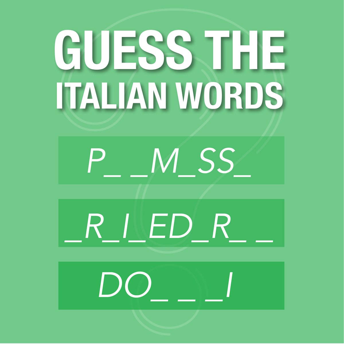 Guess the Italian Words is back this month! Comment your answers below👇 and tag a family member or friend to put their Italian to the test! 🇮🇹
