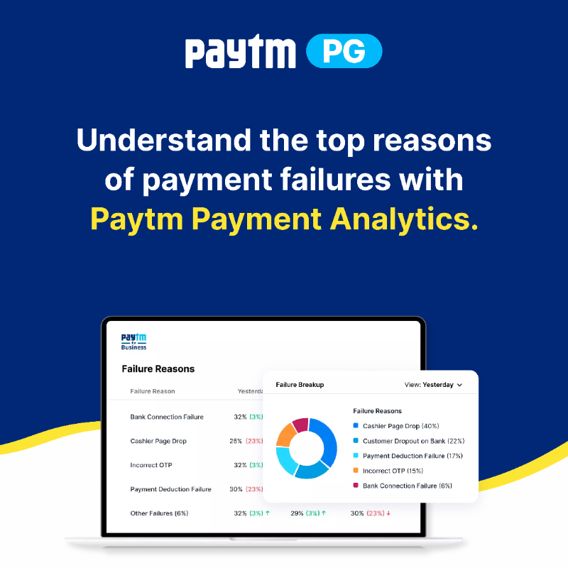 PaytmBusiness's tweet photo. With Paytm Payment Analytics, get readymade reports at the click of a button and know the performance of your business payments along with the reasons for payment failures. Assess the issues and fix them to reduce cart abandonment in a more efficient way!
#PaytmPaymentAnalytics