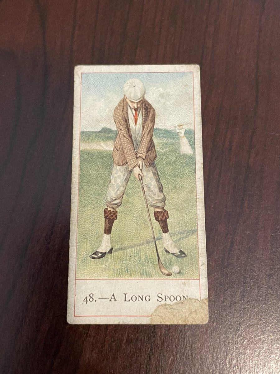JohnMorton215's tweet photo. Another #PrewarGolf card from the 1900 Cope’s Golfers set arrived yesterday!
Going after this set will take a while, but since I have the 3 big whales from the set already, it’s not unrealistic.
#GolfFunFact: A “spoon” golf club back then was equivalent to today’s fairway woods https://t.co/9WMhkTX2JU