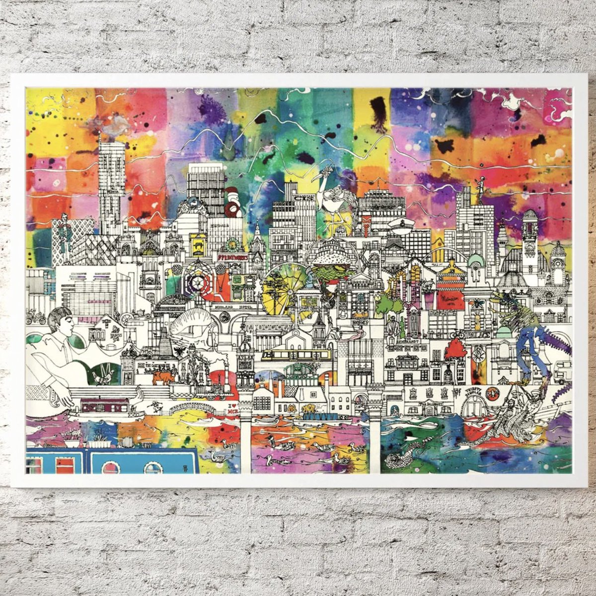 Printed to order on archival quality 300gsm rag paper, this official <a href="/mehaArt/">Meha Hindocha Artist</a> illustration shows her interpretation of the bright and beautiful #Manchester City Centre. 

🐝 Available on our website in several sizes
Available on website- lnkd.in/eN5Qyx6B