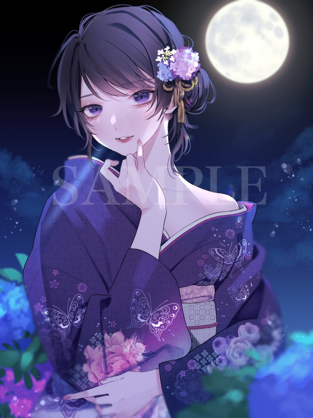 Twitter 上的 紫寿 涼 ｼﾉﾌﾞﾘｮｳ 𝑁𝑒𝑤 𝐼𝑚𝑎𝑔𝑒 今日は 月が綺麗ですね 誕生日にお披露目することができました 皆見て欲しい このイラストのように大人っぽい女性目指して頑張っていこうと思います 紫陽花の花言葉 好きです 冷淡