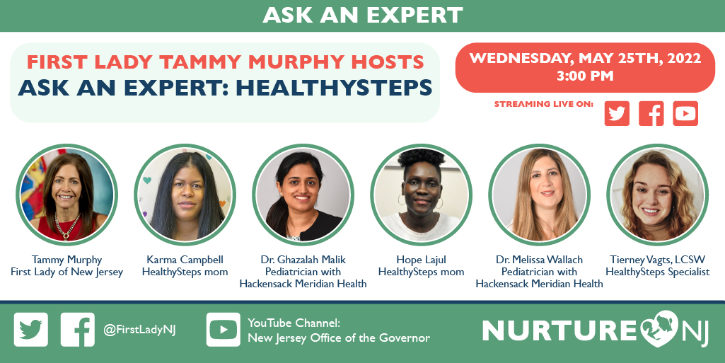 BurkeFoundation's tweet image. Join @FirstLadyNJ tomorrow at 3PM to learn about the many benefits of @HealthyStepsZTT, a pediatric primary care model integrating child development specialists to promote positive parenting &amp;amp; healthy child development. Tune in live: facebook.com/FirstLadyNJ #NurtureNJ