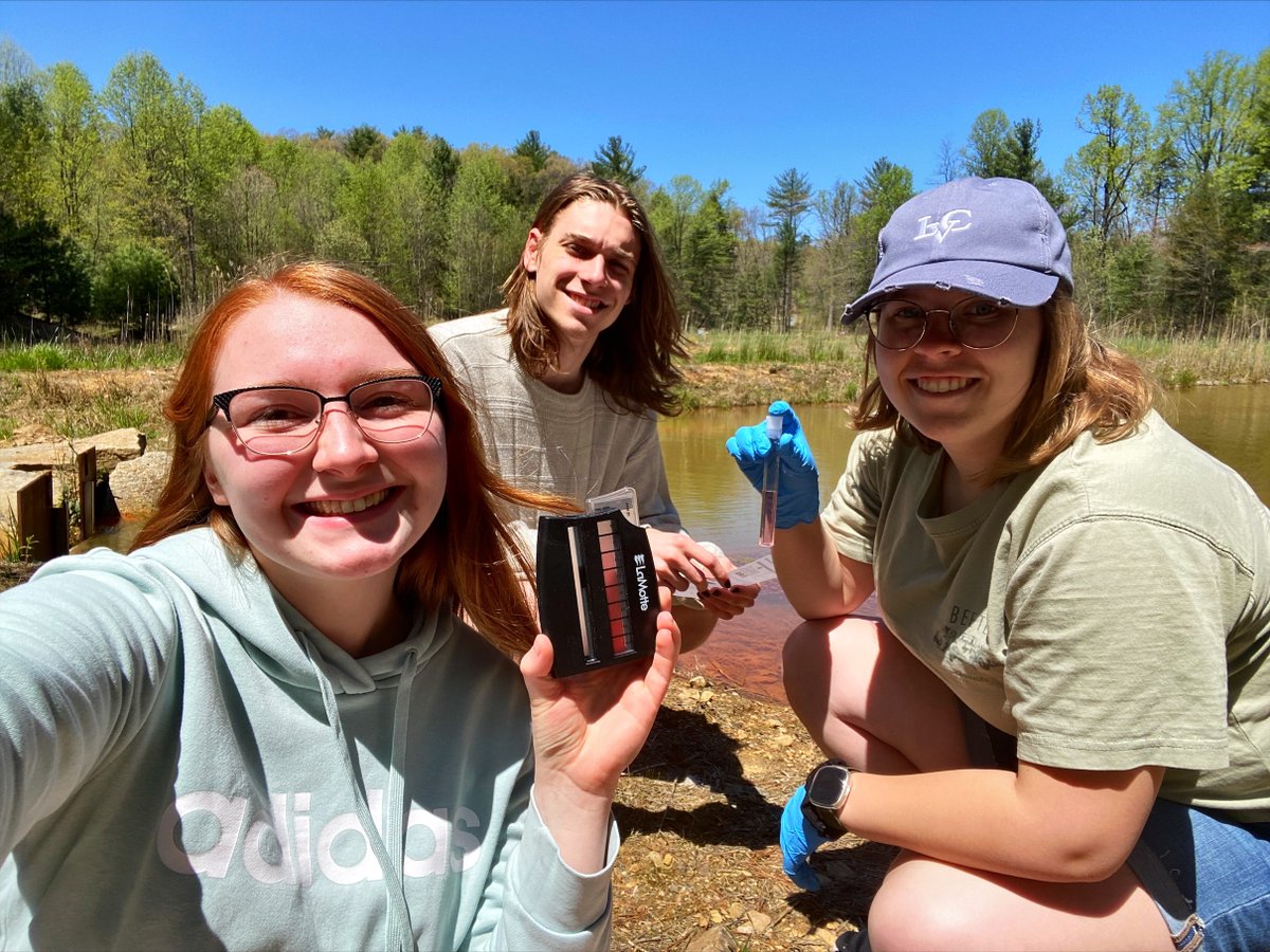 LVCChemistry's tweet image. Dr. Marsh's environmental students, Evie Dyer, Jess Koch, and Jake Beidler, shared these photos from their recent trip to a stream in Schuylkill County, where they conducted water testing for acid mine drainage.  #environmentalscience #golvc