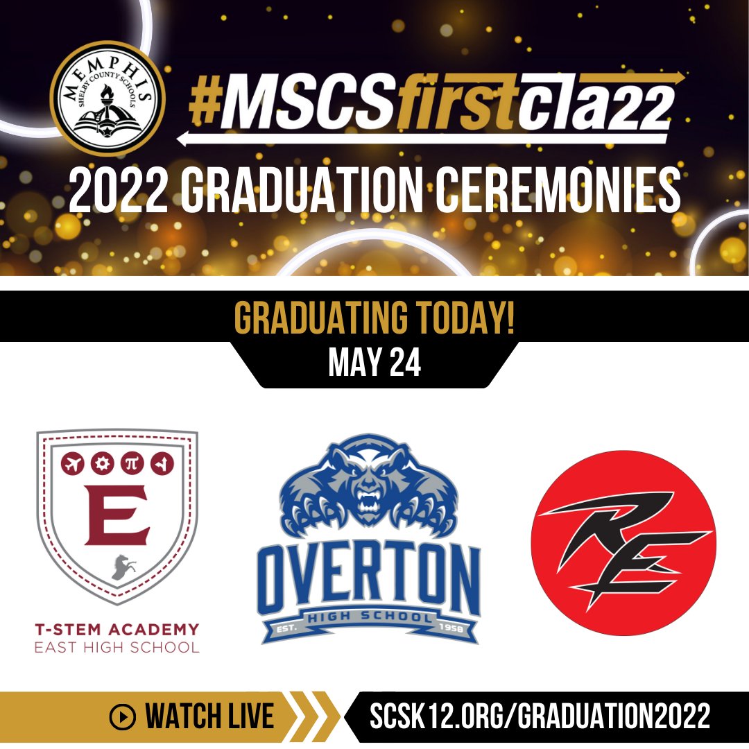MSCSK12's tweet photo. Congratulations to the seniors graduating today!! #MSCSFirstCla22
🔹 East HS
🔹 Overton HS
🔹 Raleigh Egypt HS
Watch today’s live streams and find the full graduation schedule online at https://t.co/RIyHJVYiBg. https://t.co/nDf46LNCsL