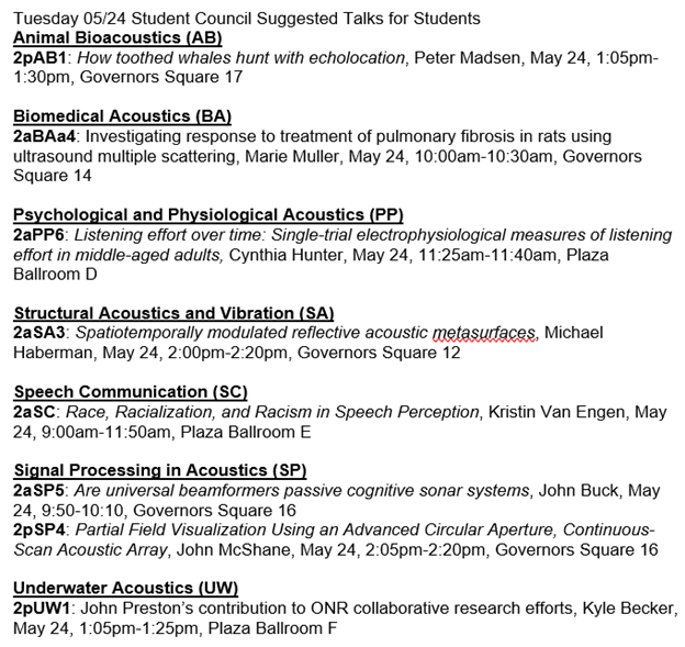 Good morning, #ASA182 attendees! Here are the suggested talks for students on Tuesday, May 24.