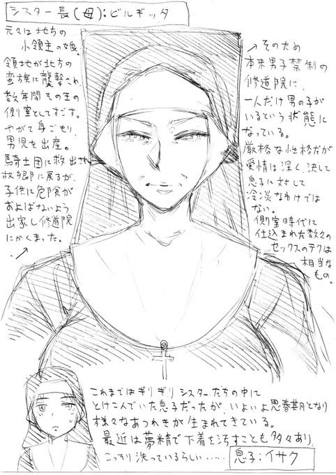 構想だけはあるシリーズ第2弾～
舞台は中世の北欧(ルネサンス前あたりを想定)
修道院に一人だけの男の子、だからシスター長さま(実母)が定期的に処理してあげないといけないよね。しょうがないよね。あくまで物理的処理だから本番はしないよ。しないんじゃないかな。まちょと覚悟はしておけ。 