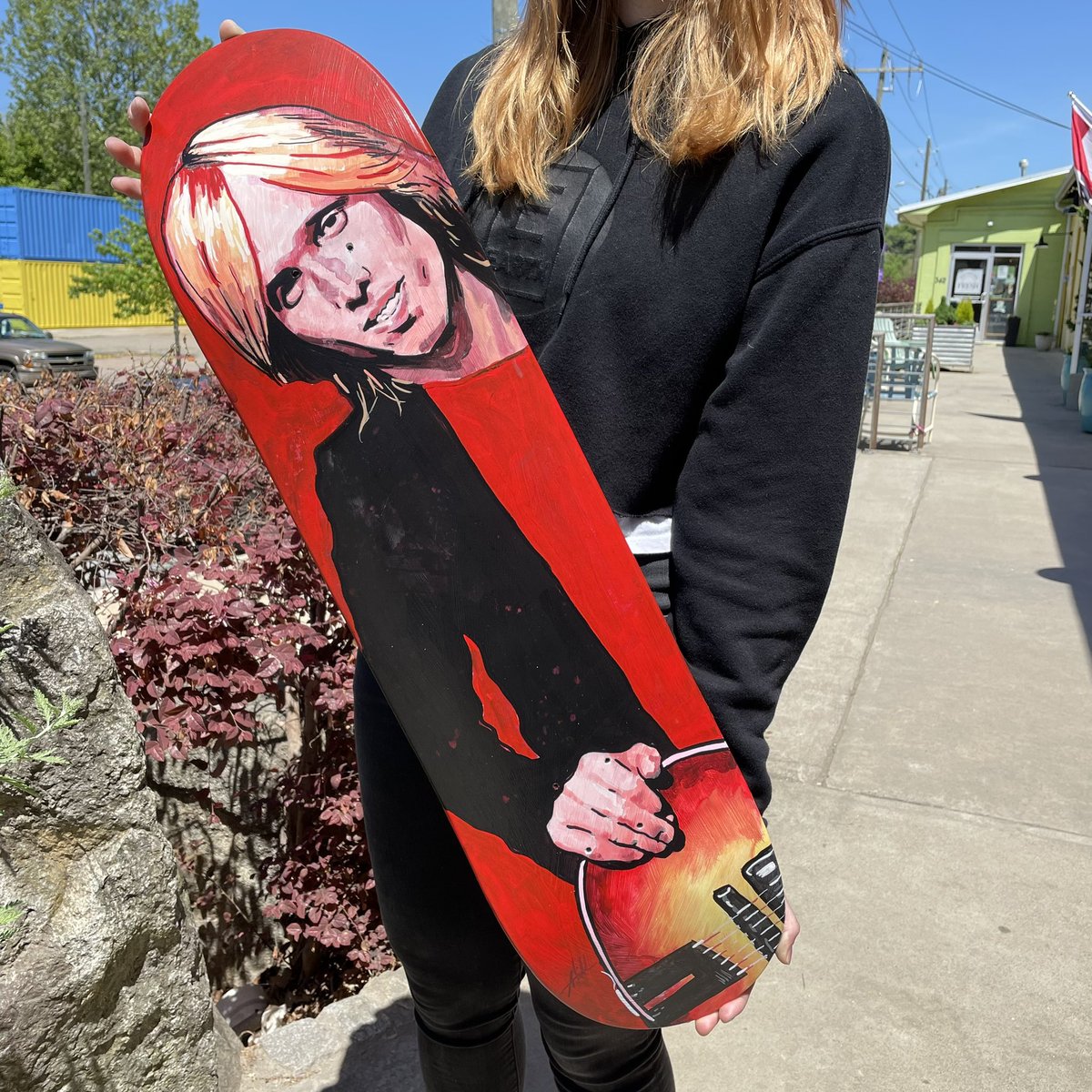 hillbones's tweet image. My painting of Tom Petty on a skate deck