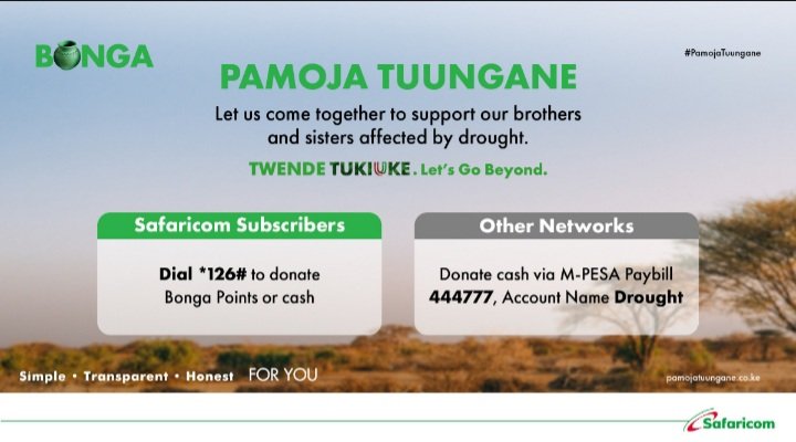 JaneLordess's tweet photo. The Bonga for food initiative is 2 provide relief to kenyans hit by drought &amp; famine. @BABGEE21 @Corded15 @kithangu  help donate a meal to a family today by dialing *126# then select 0.Kenyans can participate by simply donating their Bonga points.
@SafaricomPLC #PamojaTuungane https://t.co/163UAwFfZc