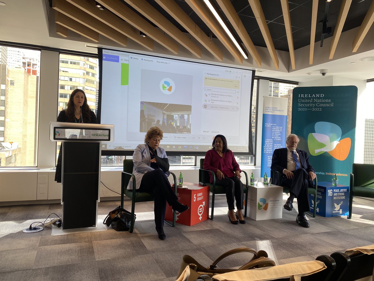 IzsakRita's tweet photo. Thank you @GCR2P and @irishmissionun for hosting the annual #ESlecture yesterday on #R2P and #WPS with @endrapeinwar @ALupel @savita_pawnday and @waiwainu! As the SRSG said “Doubt is justified, despair is not” so our joint work continues! https://t.co/UwrJFy1Ipy