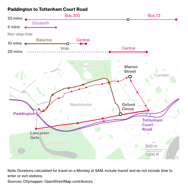 BBGVisualData's tweet photo. London’s Tube system has never been an easy place to navigate for people with limited mobility. The Elizabeth Line will provide step-free access that could open up many routes into central London for people with disabilities.

🔗: https://t.co/gHglFVz3r5 https://t.co/BFsLKsFInh
