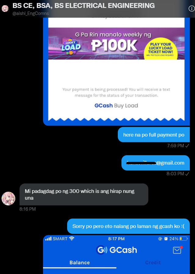 hanwitggg's tweet photo. SCAMMER

BS CE, BSA, BS ELECTRICAL ENGINEERING
@aishi_EngComns
09168830017 https://t.co/uNKoc13MXI