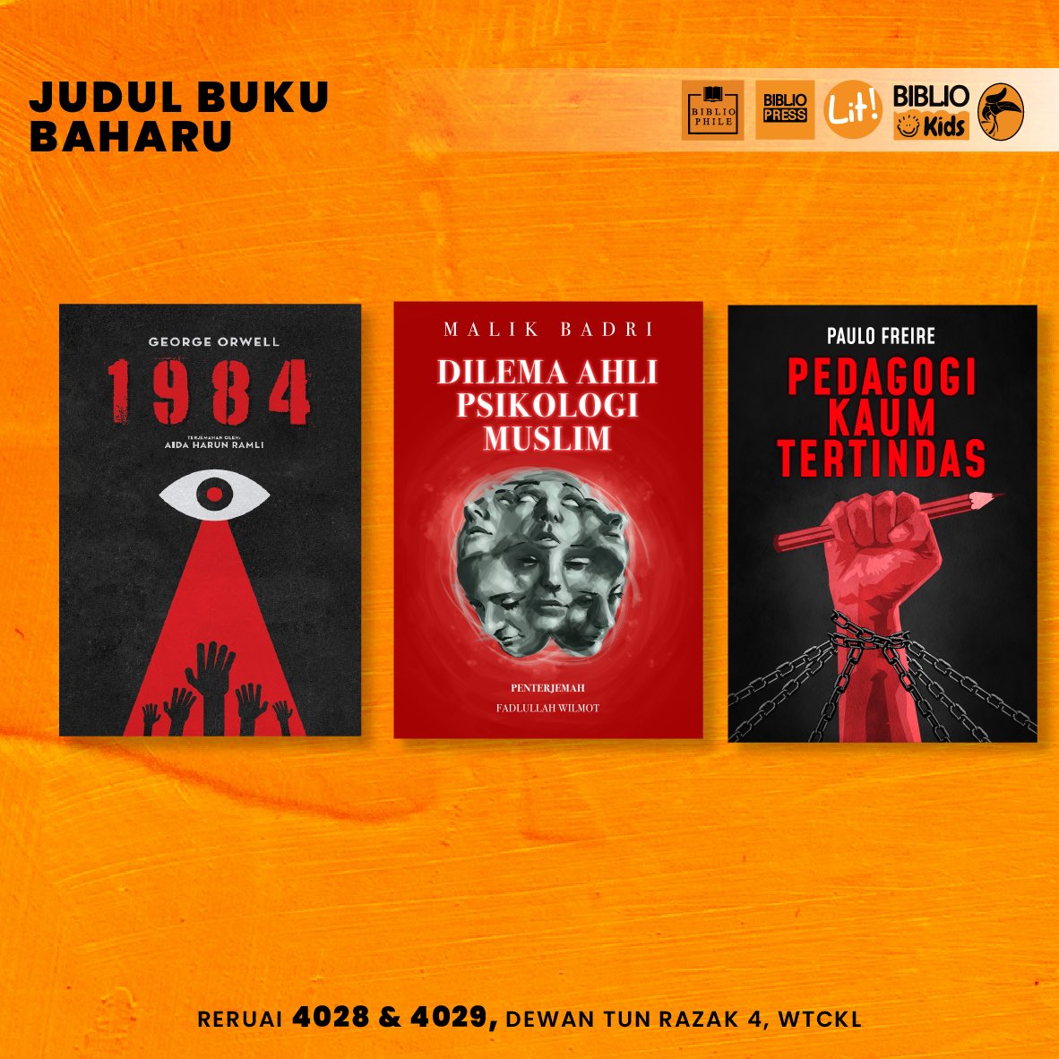 BiblioPress's tweet photo. [JUDUL BUKU BAHARU PBAKL]

Bismillahirahmanirrahim.

Kami persembahkann, judul-judul baharu The Biblio Press sempena #PBAKL2022!

Ada 14 judul baru semuanya menanti pembaca!

#GengBiblioPBAKL https://t.co/Ie229cVdUC