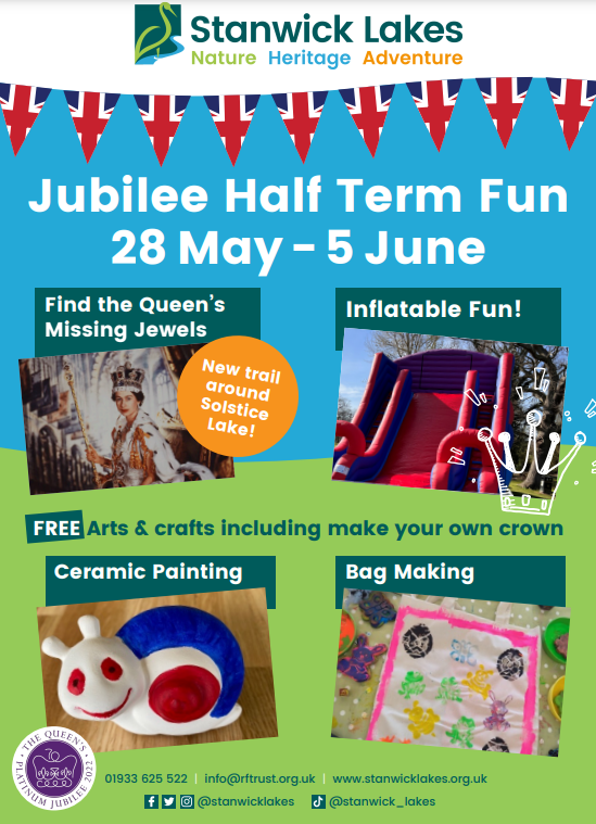 Join us at Stanwick Lakes to celebrate the Queen's Platinum Jubilee this half term! 😁

28 May - 5 June

#stanwicklakes #stanwick #nenevalley #northantstelegraph #Platinum #Jubilee #PlatinumJubilee #platinumjubilee2022 #halfterm #halftermfun