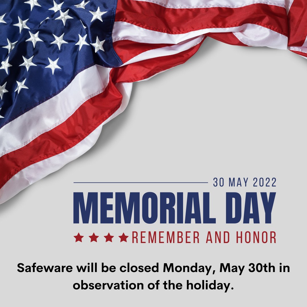 Just a reminder, our offices will be closed on Memorial Day in observation of the holiday! #MemorialDay #SafewareInc #RememberandHonor  #safety