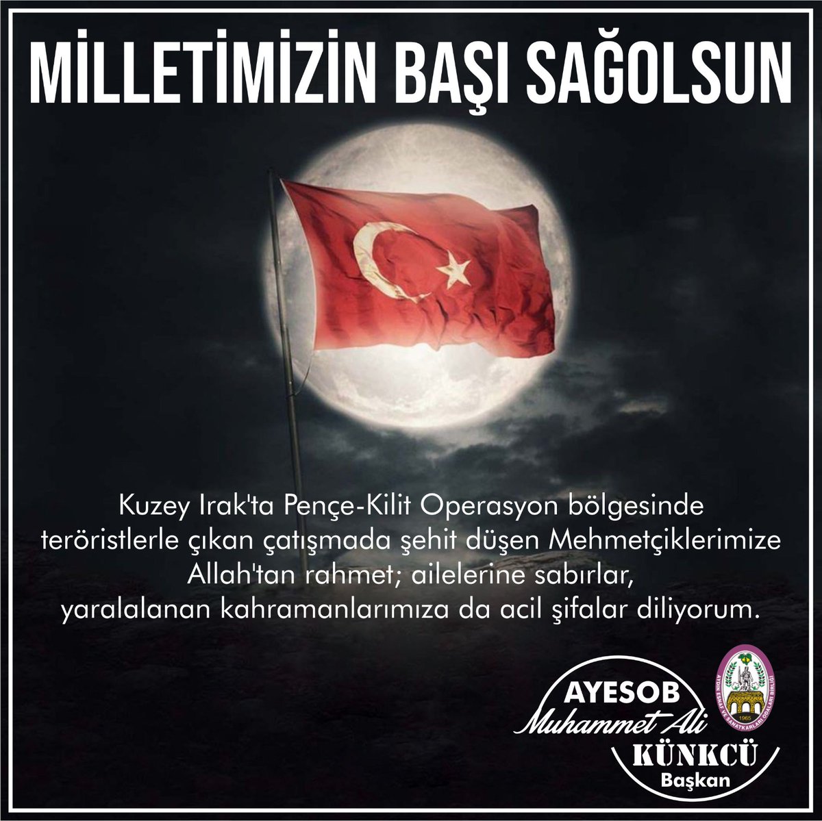 Kuzey Irak'ta Pençe-Kilit Operasyon bölgesinde teröristlerle çıkan çatışmada şehit düşen Mehmetçiklerimize Allah'tan rahmet; ailelerine sabırlar, yaralanan kahramanlarımıza da acil şifalar diliyorum.