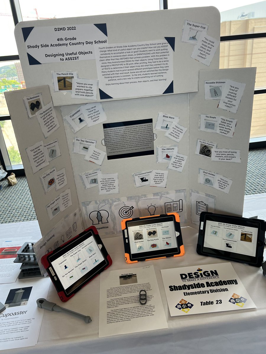 jkokladas's tweet photo. Fourth grade students at #SSAcountrydayschool have been hard at work Designing to Make a Difference! #ssaedtech #makered #3Dprinting @DesignToMake https://t.co/pWhfgqVZmL