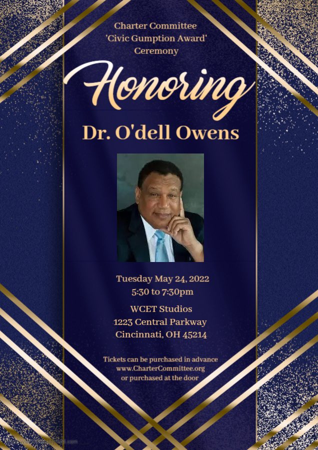 CharterCmte's tweet photo. Join us tonight as we honor Dr. O’dell Owens. Tickets can be purchased in advance at https://t.co/Bl4Gr2H0NH or you can pay at the door #GumptionAward https://t.co/LcIyrjKqn7