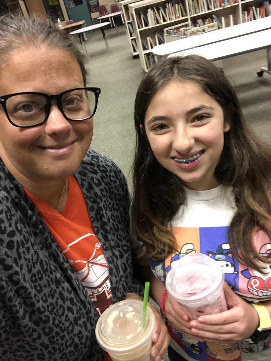 Introducing…………OUR LIBRARIAN for the morning!  Every good librarian starts the day with a little Starbucks!  <a href="/HumbleISD_HHE/">Hidden Hollow Elementary</a>