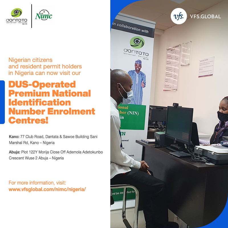 VFSGlobal's tweet photo. For a seamless experience while enroling for your National Identification Number, visit our DUS-Operated Premium National Identification Number Enrolment Centres in Kano and Abuja. 
To know more: https://t.co/9dI8zCDC3w https://t.co/fuHegOgXrn
