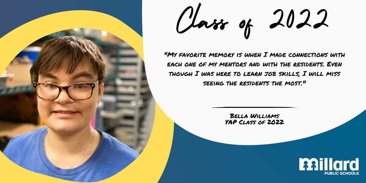 MillardPS's tweet image. Bella Williams will graduate from @millardyap this spring. Bella participated in Project Search which is a school-to-work program. After graduation, she will continue her work at Bakers where she is eager to explore all the opportunities the store offers.
#MPS22Grad