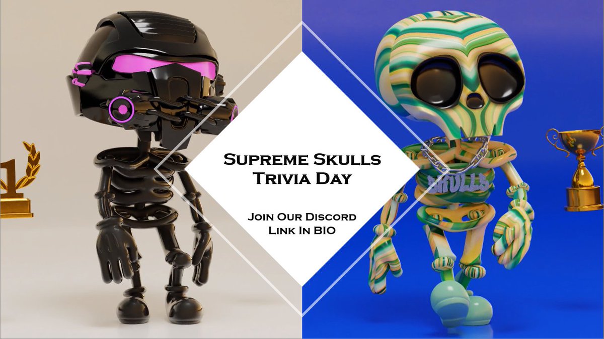 SkullsPrime's tweet photo. FREE SKULL NFT‼️💀

Trivia event TODAY AT 3:30 PM EST with @Callum477 and @Loz_1989 in our Discord

(You do NOT have to be a holder to play😁)

#trivia #NFT #game #events #SKULLISH https://t.co/I1fcjdsnAN