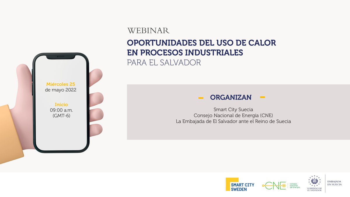 SICREEE_SICA's tweet photo. No se pierda el #weinar "Oportunidades del Uso de Calor en Procesos Industriales", organizado por el @CNE_ELSALVADOR, donde conocerá el caso de éxito de Händelö Eco-Industrial Park y la tecnología Waste to Energy de 🇸🇪.
📅 25 de mayo, 9:00 a.m.
Registro➡https://t.co/HBzrUbSFqT https://t.co/5VDx24dQ0p