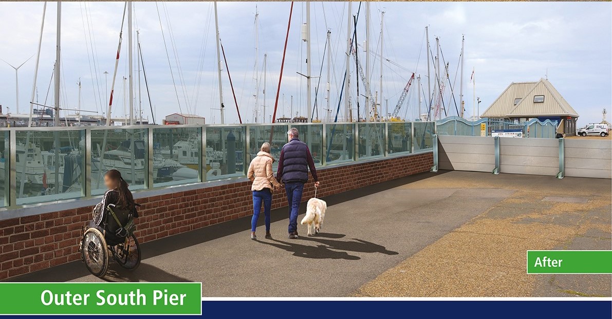 LowFloPro's tweet photo. The tidal flood walls are due to be completed in Spring 2023 and will include glass topped flood walls along the South Pier and around the Royal Norfolk and Suffolk Yacht Club.
#Lowestoftfrmp #theleadinglight https://t.co/o5KdjrpuIR