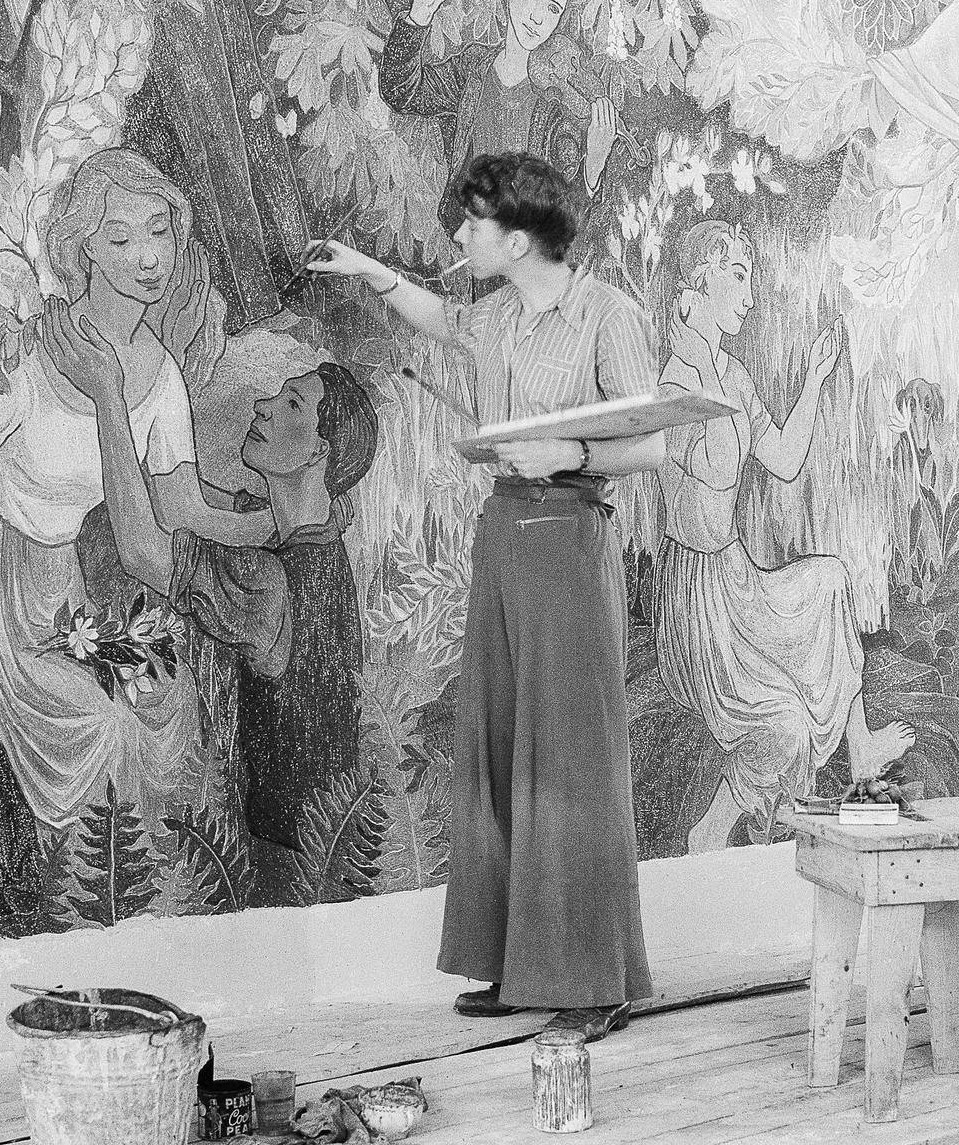 RT @artenpedia: Tove Jansson painting the fresco Party in the Countryside, Helsinki, 1947. https://t.co/BgTs1BM6kW