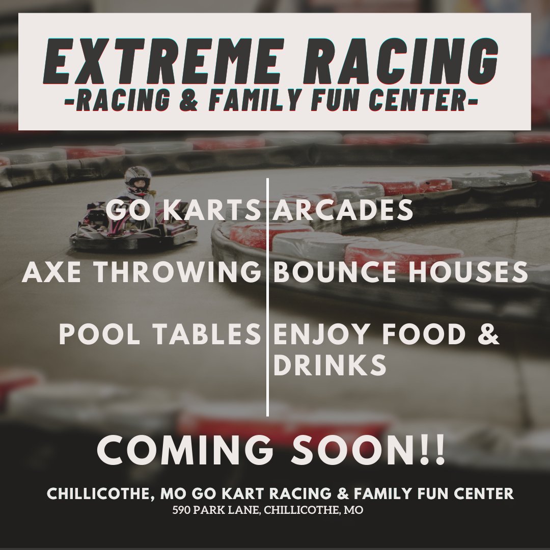 WowWoodysKenzie's tweet photo. Chillicothe has a New Business coming to Town! Woody's will be Sponsoring Extreme Racing - Go Kart Racing &amp; Family Fun Center!

https://t.co/wSuj1xy6ie

#extremeracing #gokartracing #family #familytime #funcenter #familyday #yesdaychallenge #yesday https://t.co/aU0PIBAsvM