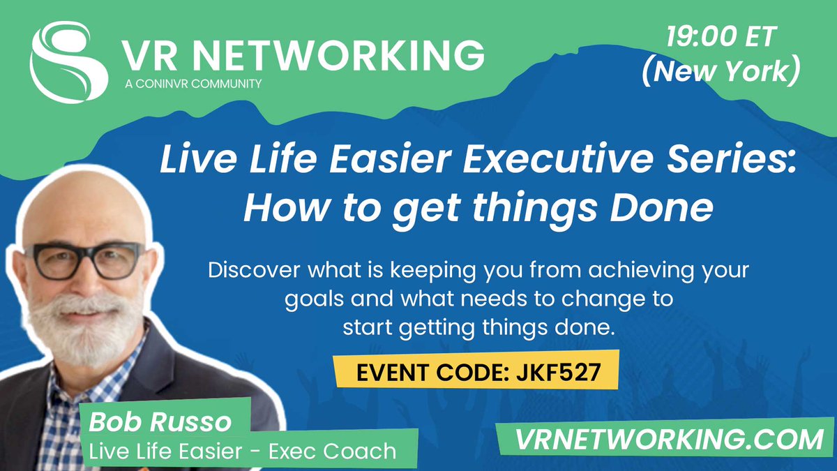 vrnetworking's tweet photo. How to get things Done.
Discover what is keeping you from achieving your goals and what needs to change to start getting things done.
Today - 7:00 PM EST
#coaching #coaches #coachingclasses #coachingworkshops #coachingevents #altspacevr #workshops #events #virtualreality https://t.co/MjWDT2VlRG