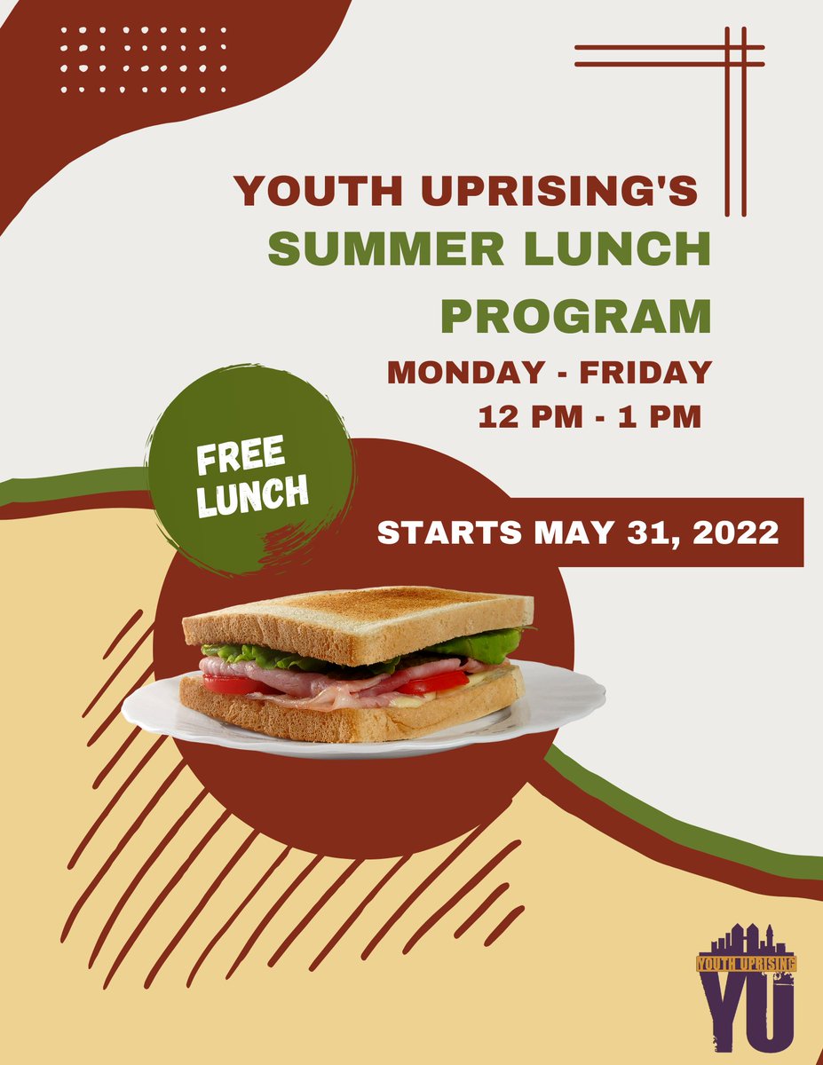 Come eat and chill with us every day from 12PM - 1PM starting May 31st. 

Get to know our staff members, enjoy a FREE LUNCH and listen to music every day...

#thingstodayinoakland #freelunch #youthuprising